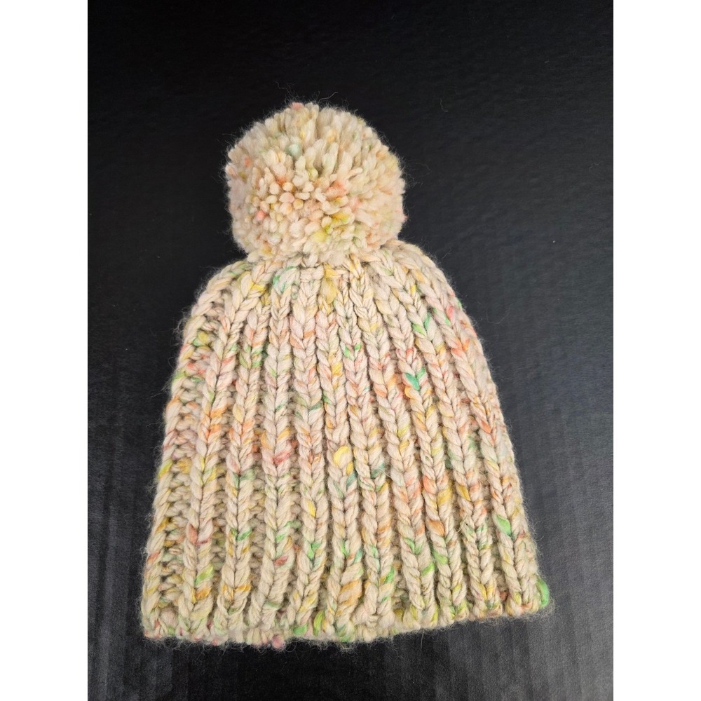 Madewell Pom-Pom Beanie Hat Cream Multi Color‎ Confetti Chunky Wool Blend Knit